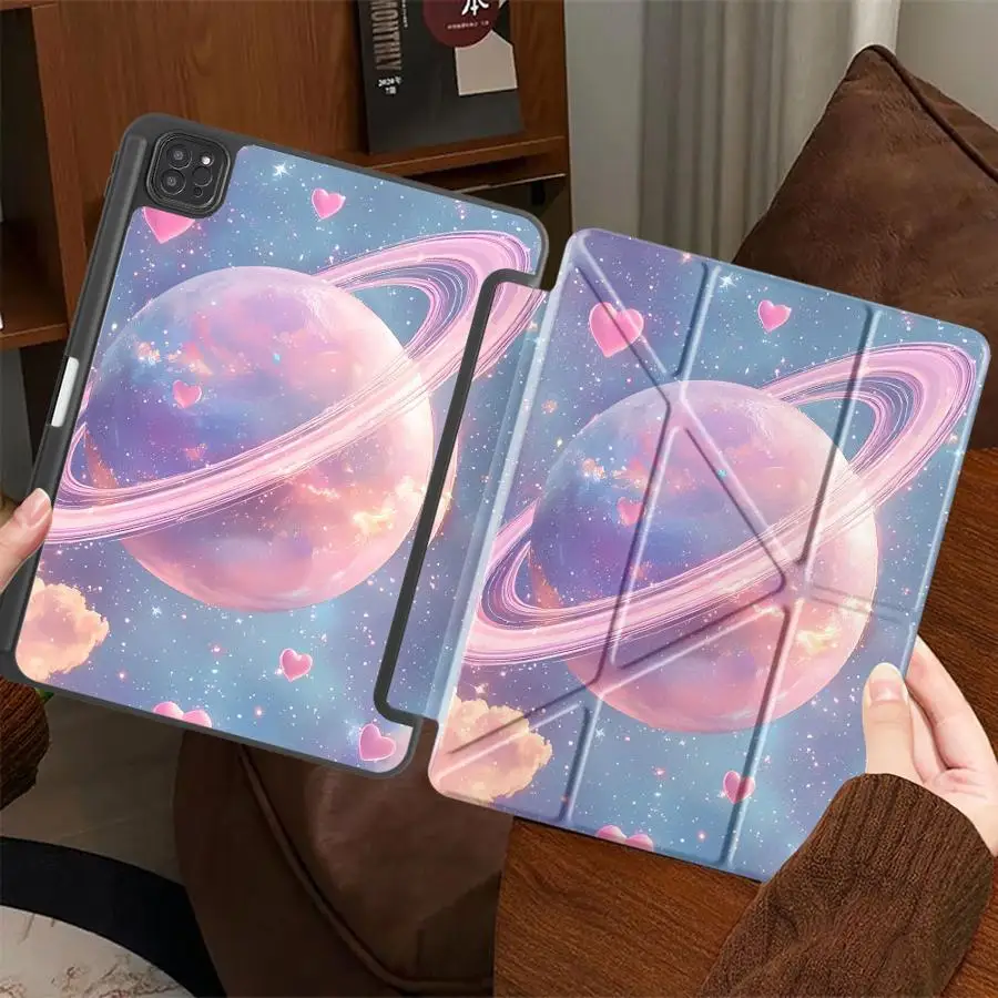 Funda Protectora para Tablet Pink Planet Holder para iPad Pro 2025 Pro 11.ª 10.ª 9.ª 8.ª 7.ª Generación 12.9 Pulgadas Mini 6 7 Air 4 5 M3 M2 M4 11 Pulgadas