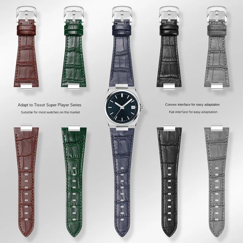Genuine Leather Watch Strap For Tissot 1853 Super Player PRX Series T137.407/T137.410 Watchband T137 Men's blue Bracelet 12mm