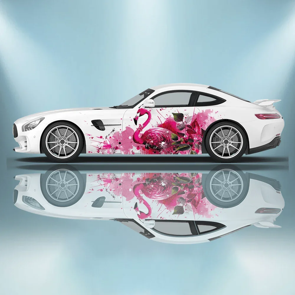 Cute Flamingo Leaf Car Vinyl Wraps Decal Self-adhesive Anti Scratch Sticker Suitable for Trucks SUV Decoration Auto Accessories