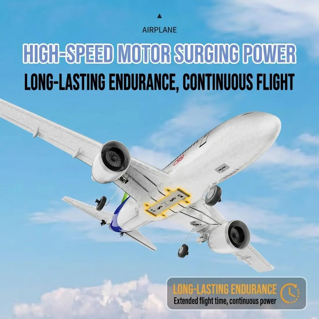 C919 Style RC Plane 2.4G 3 Channel Foam Glider 200 M Remote Control Flying Range Ducted-Fan Airliner Shape RTF Toy for Ages 14+