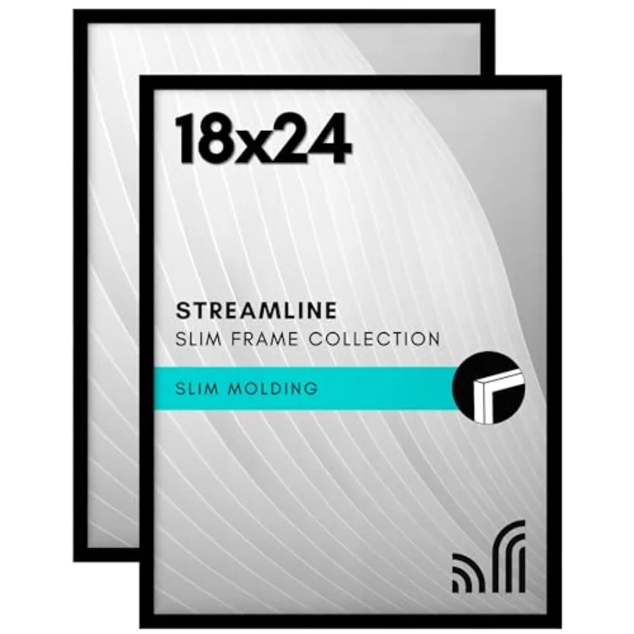

Poster Frame with Polished Plexiglass - Set of 2 - Streamline Collection - Thin Border Photo Frame for Wall Display - Hanging H
