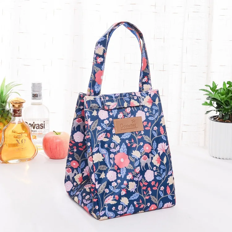Insulated Lunch Box Men Women Travel Portable Camping Picnic Bag Flower Print Cold Food Cooler Thermal Bag Handbag