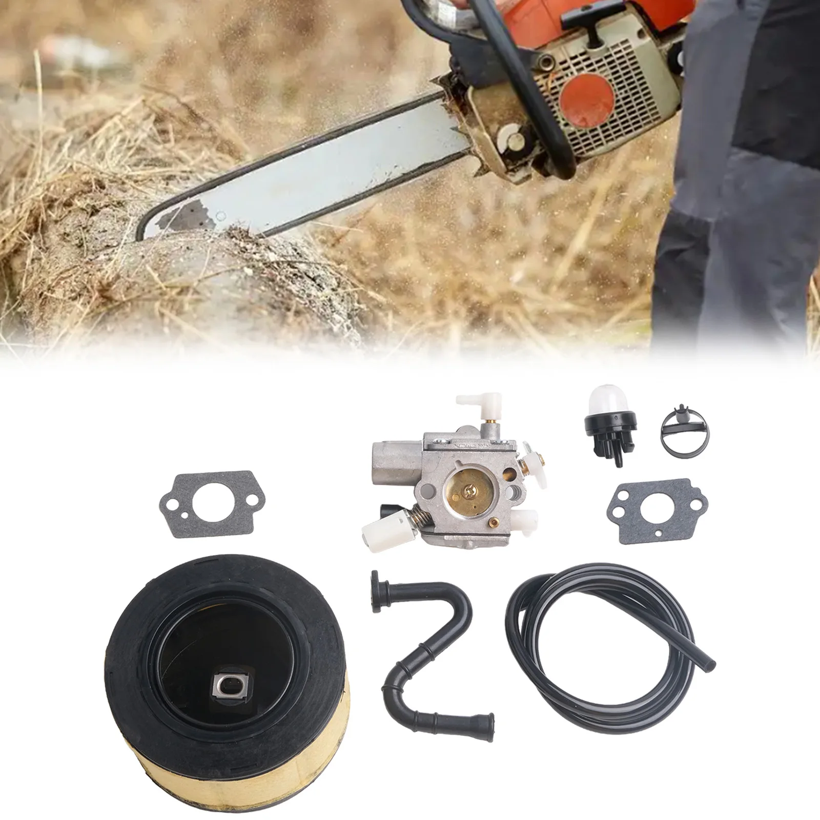 Kit de ajuste de carburador eficiente para motosserras MS251 inclui juntas de filtro de ar e tubos de combustível para desempenho aprimorado
