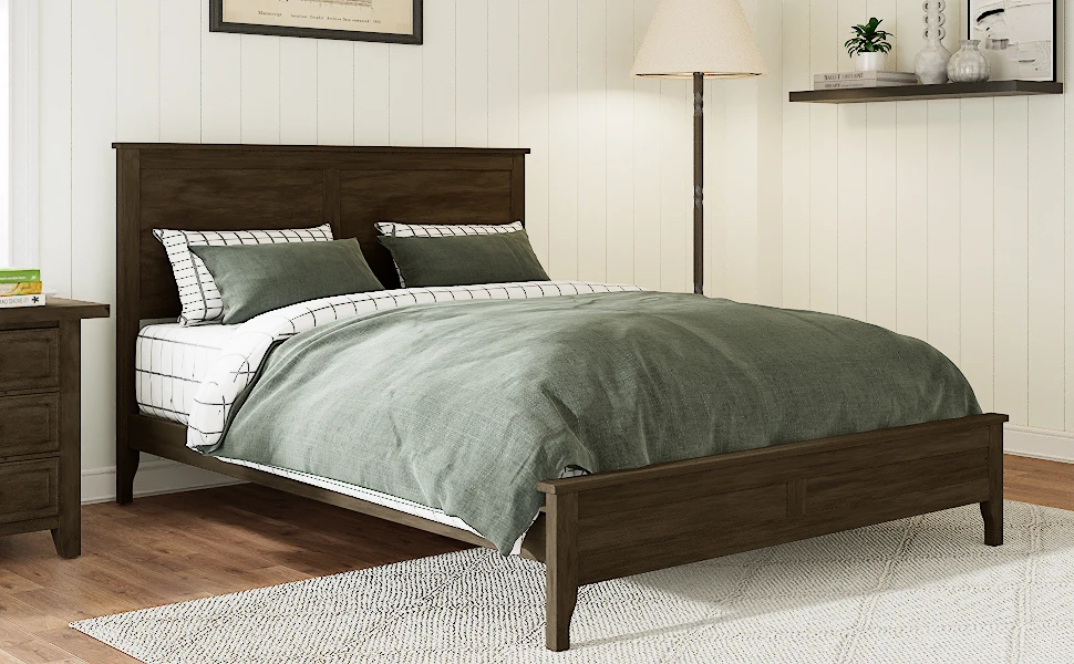Modern Espresso Solid Wood King Size Platform Bed with Sturdy Wooden Slats and No Box Spring Needed