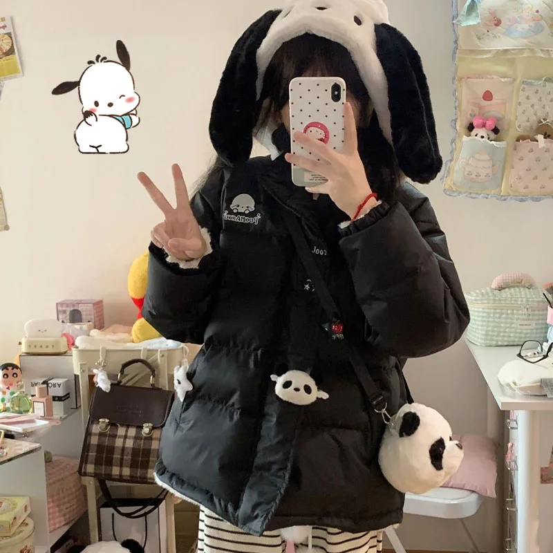 

Pochacco Down Jacket Thickened Reversible White Duck Down Cartoon Kittys Female Sweet Girls Cute Cinnamoroll Furry Hooded Jacket