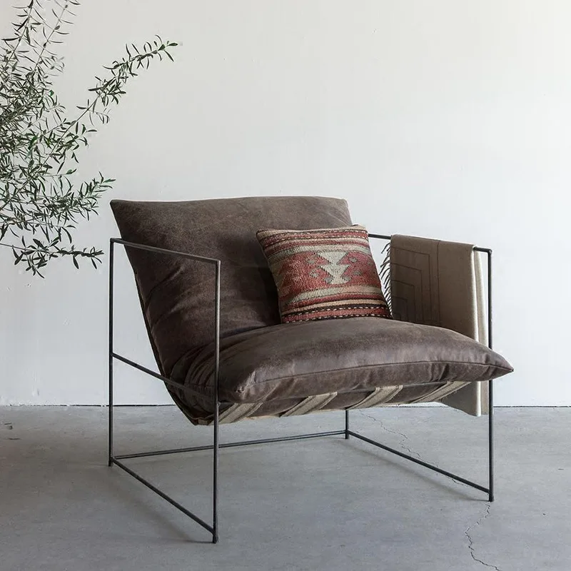 Simple sofa, fabric wrought iron single recliner