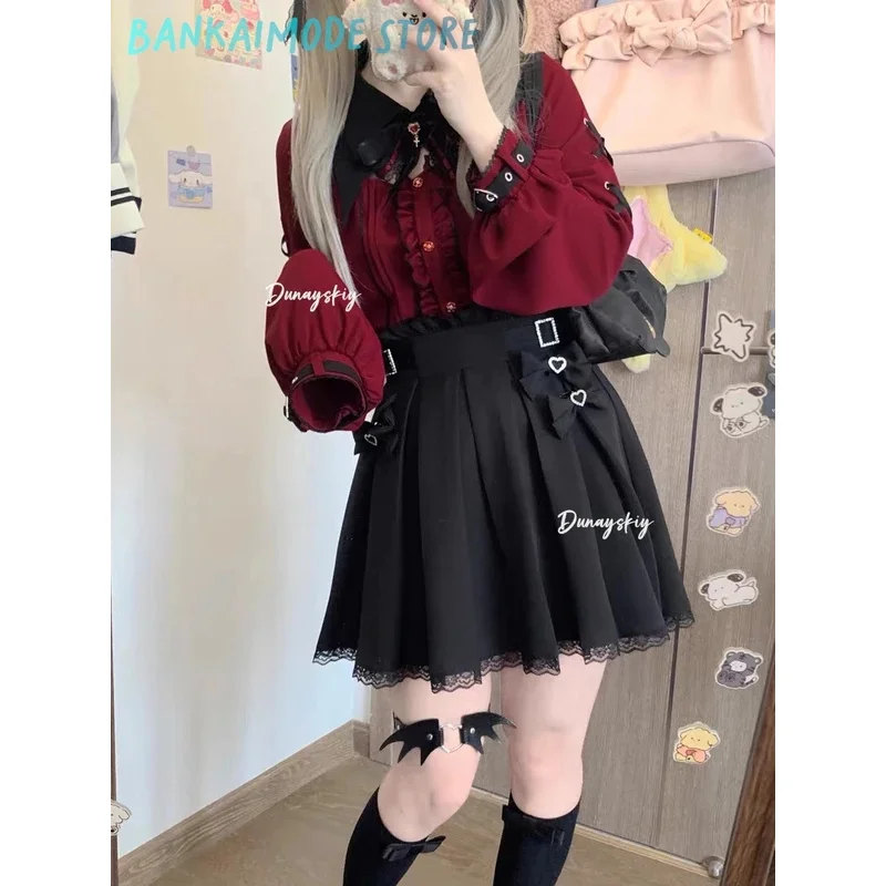 

2025 11 Kawaii Женские рубашки Jirai Kei Lolita Y2K Симпатичная блузка в японском стиле Элегантные милые топы с длинными рукавами Повседневная эстетичная рубашка