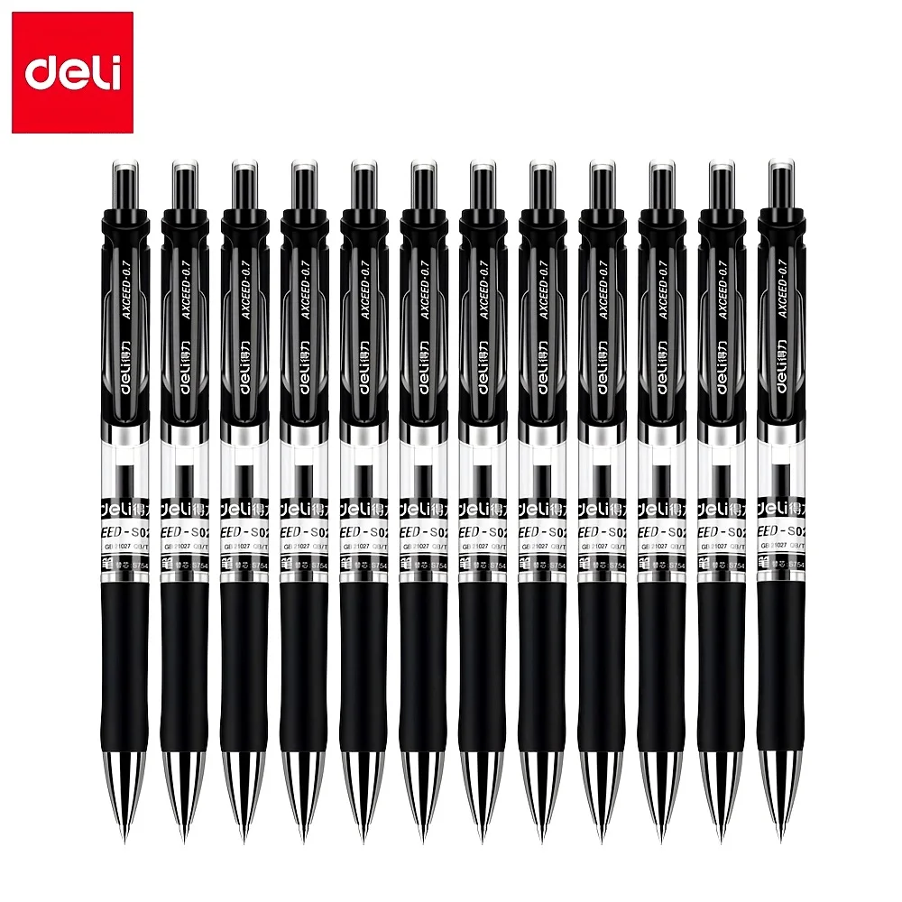 

12pcs Deli 0.7mm Black Retractable Gel Pen, gel pen with smooth writing and comfortable grip,gel pen for office & signature