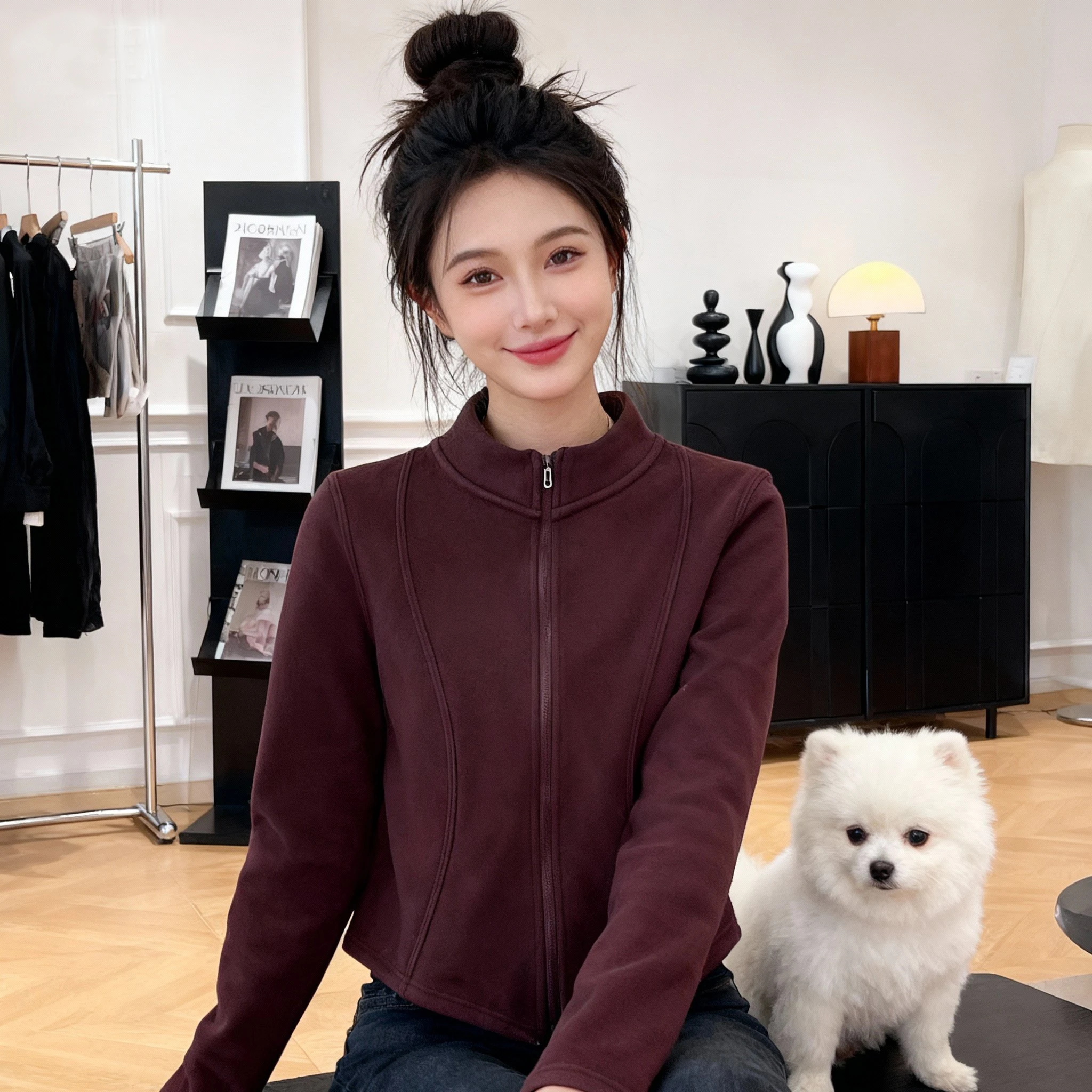 

Women's Outdoor Windproof Warm Fce Lined Thiened Stand Collar Zipper Cardigan ort Coat Long Sve Slim Fit Autumn Winter