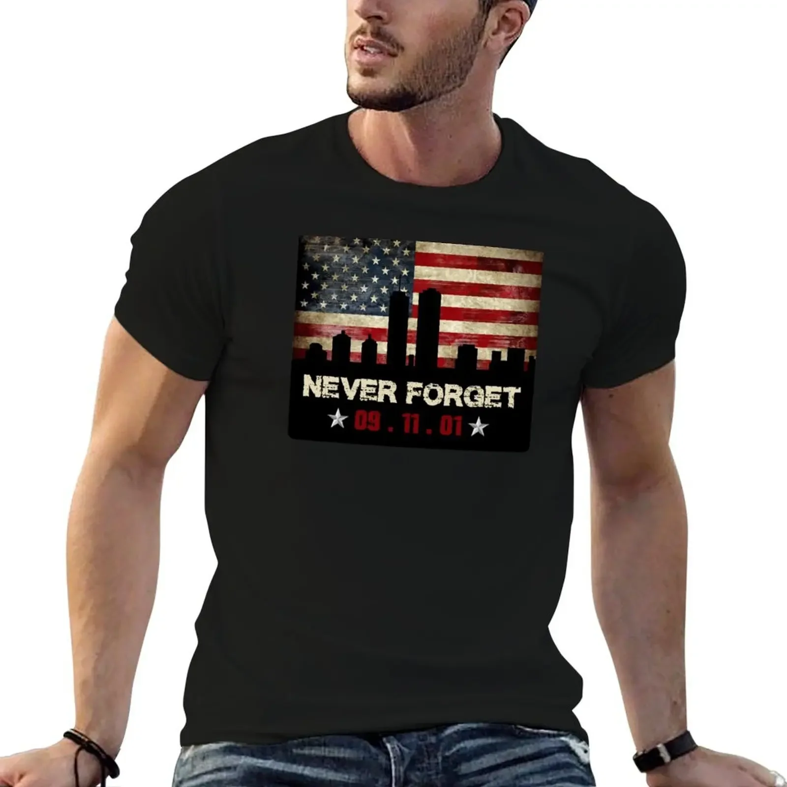 Never Forget 9/11 USA flag T-Shirt oversized sweat vintage clothes shirts men