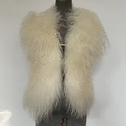 Fluffy Luxury  Real Mongolian Fur Halter Vests Women Solid Deep V-Neck Backless Bandage Sleeveless Jackets Top Outerwear Coat