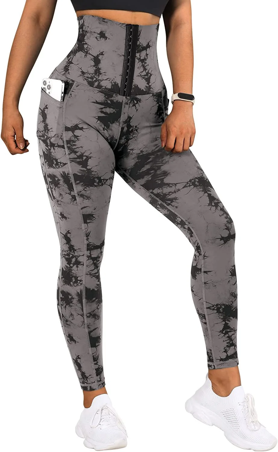 Panel Tie Dye Leggings with Pockets European and American Women\'s Yoga Sports Pants Warm Gradient Female Casual Trousers