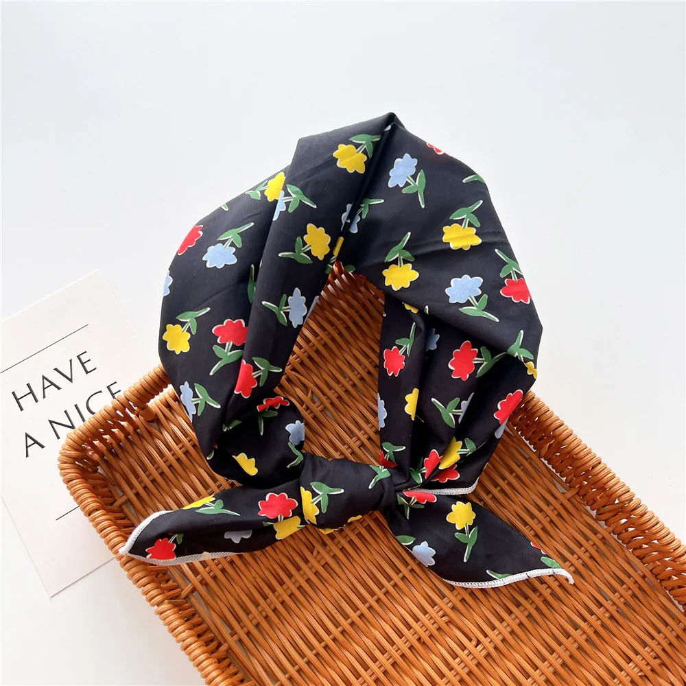 58cm Square Cotton Flower Neck Scarf Hair Band Fashion Print Wrap Hairband Headband Hairscarf Turban Kerchief Bandanas