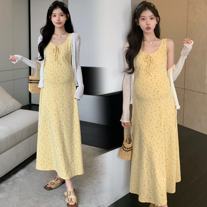 Long Sleeve Knitted Cardigans Modal Tank Dress Twinset Pregnant Woman Fashion Dress Suits 2026 Summer Maternity Clothing Sets