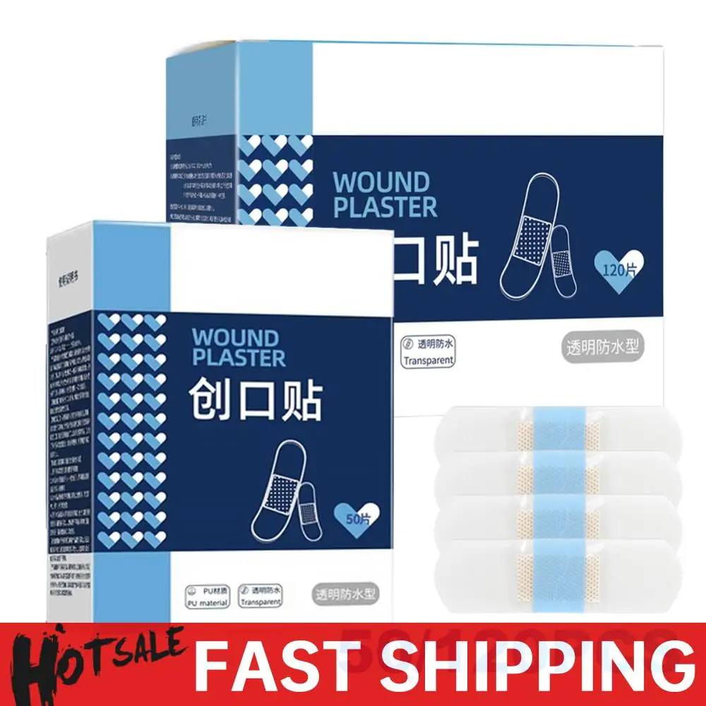 

50/120Pcs PU Transparent Waterproof Band Aid Invisible Hemostasis Wound Plaster Waterproof Wound Strips First Aid Emergency Kit