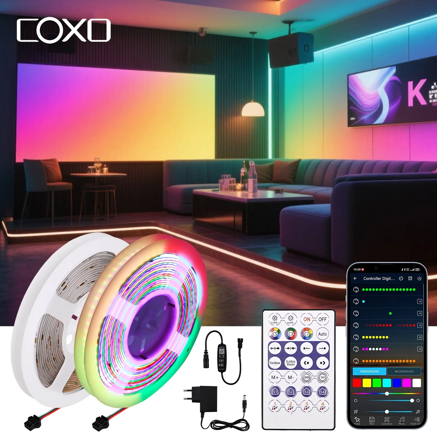 FCOB RGB+IC LED Strip Lights WS2811 Addressable 420 LEDs/m SPI LED Tape APP Control Music Sync DC24V Flexible Ribbon Room Decor