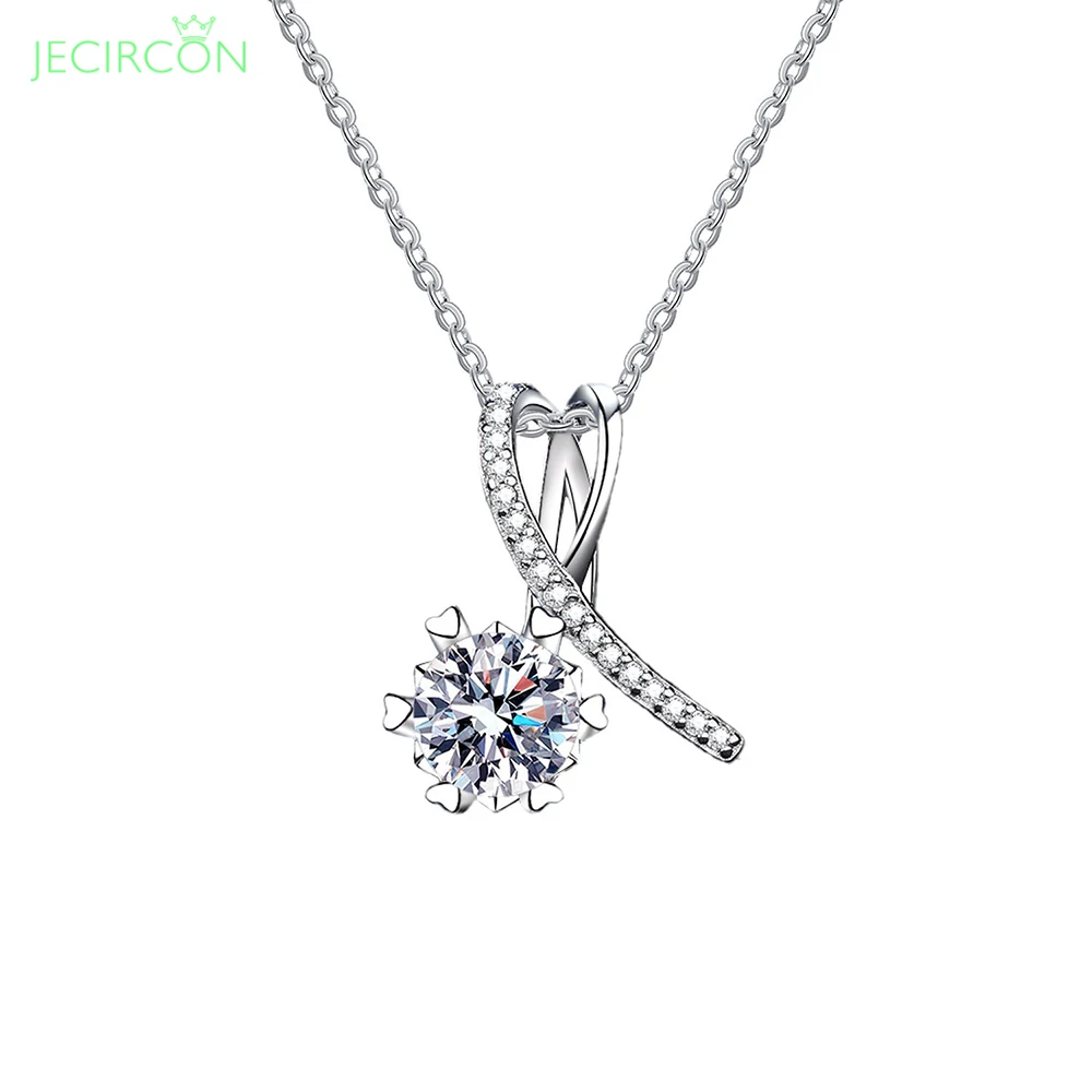 

JECIRCON Genuine 925 Sterling Silver Moissanite Necklace for Women 1 Carat D Color Bowknot Pendant Clavicle Chain Luxury Jewelry