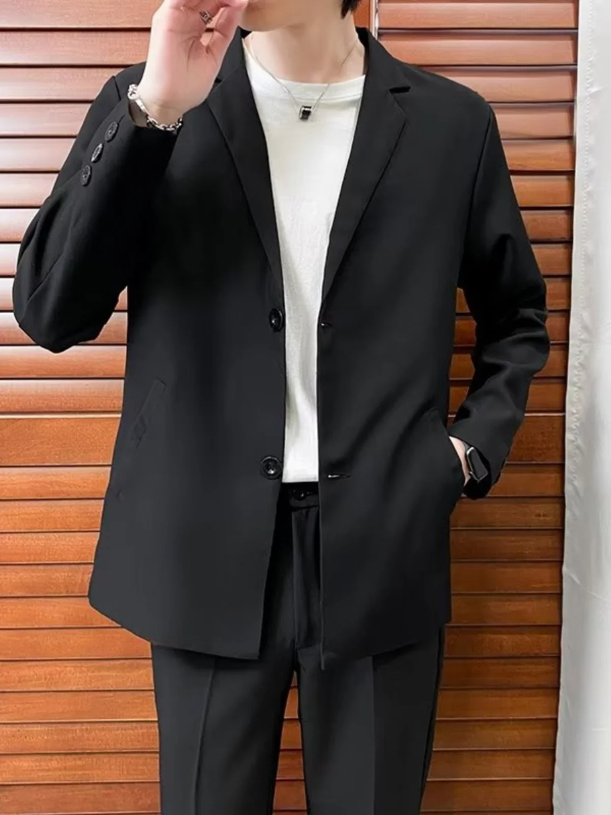 

Casual Spring Autumn Men's Busin Leisure Suit Single Button No Ironing Light Maturi Briti Sle Jaet Coat