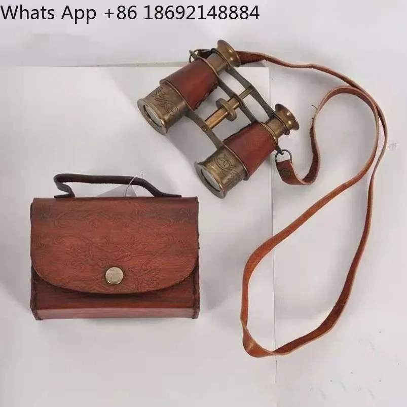 

Indian retro nautical leather box binocular mini telescope nostalgic collection trinkets