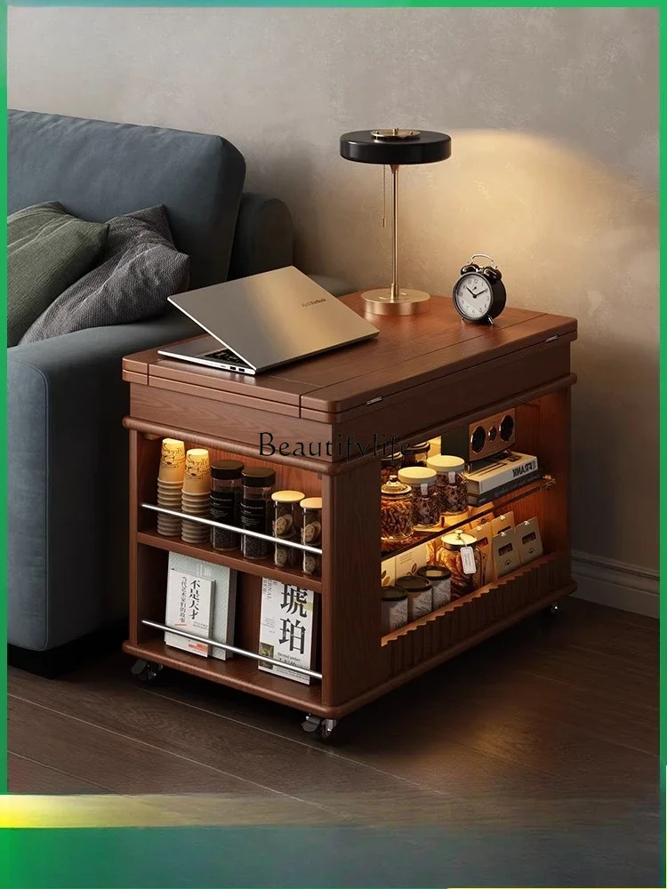 

yj19 Solid wood folding coffee table small apartment movable trolley household tea table