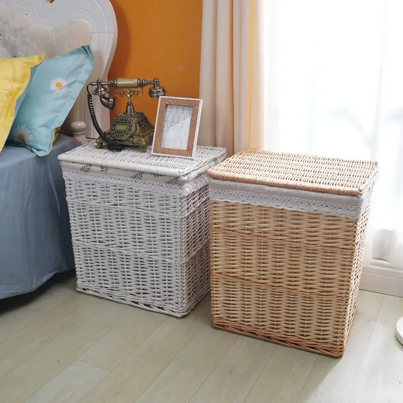 Aoliviya Clothes Storage Basket Laundry Basket Rattan Woven Large Cloth Basket with Lid Woven Household Storage Box Debri