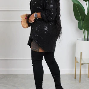 V-Ausschnitt Mango Mango Pailletten Schweiß, lässige schwarze Hemden, Plus Size 10 Hauptverkäufe Black Plus Size Bluse - №5