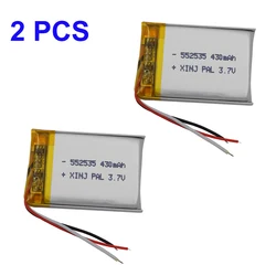 2pcs 3.7V 430mAh 1.59Wh Rechargeable Li Lipo Battery 552535 Thermistor NTC 3 Wires For GPS Car Camera DIY Sat Nav DashCam LED
