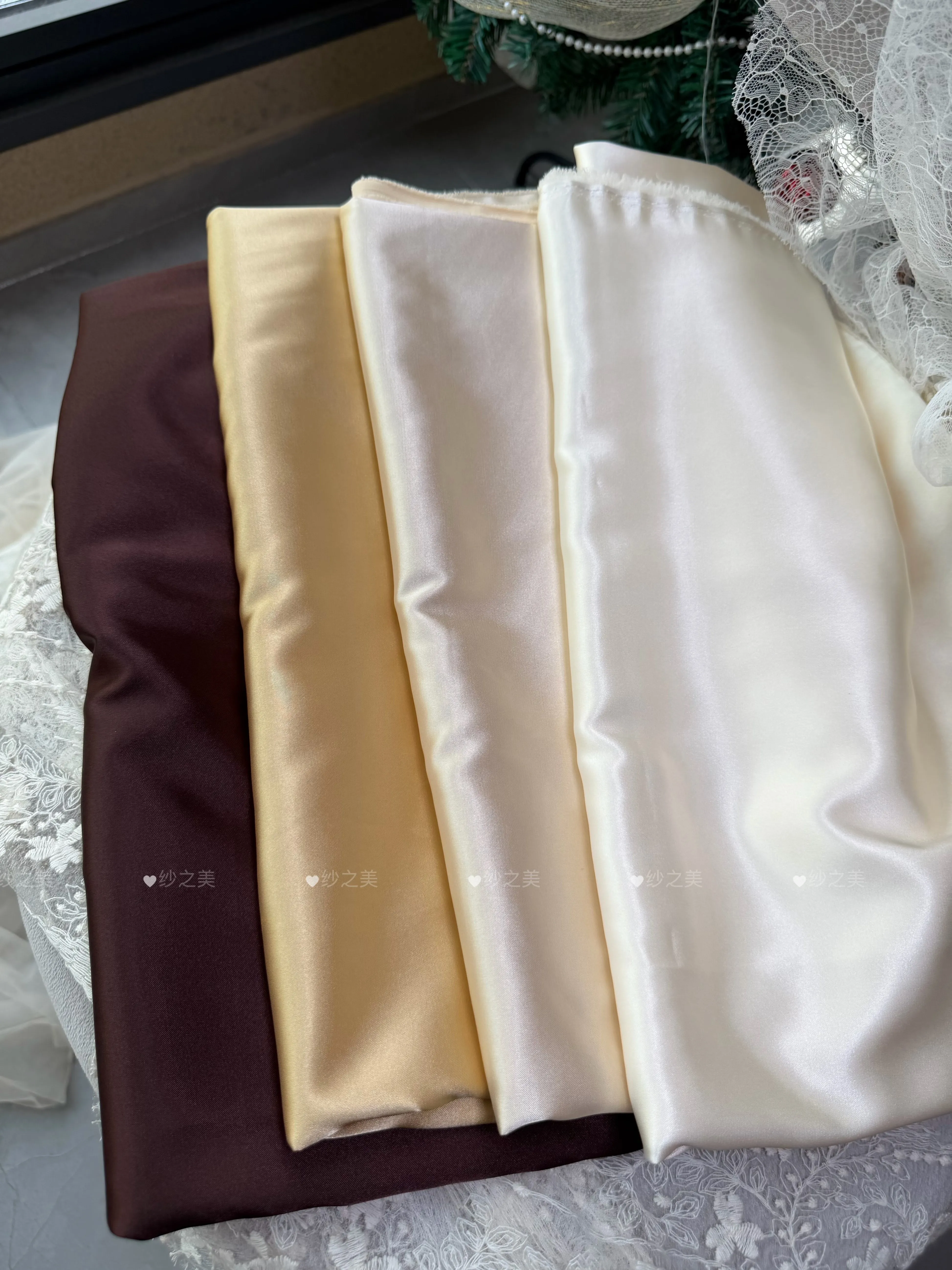 Champagne Brown Milk Tea Pearlescent Satin Silky Mixed Draping Fabric for Wedding Background Tablecloth Decoration Fabric