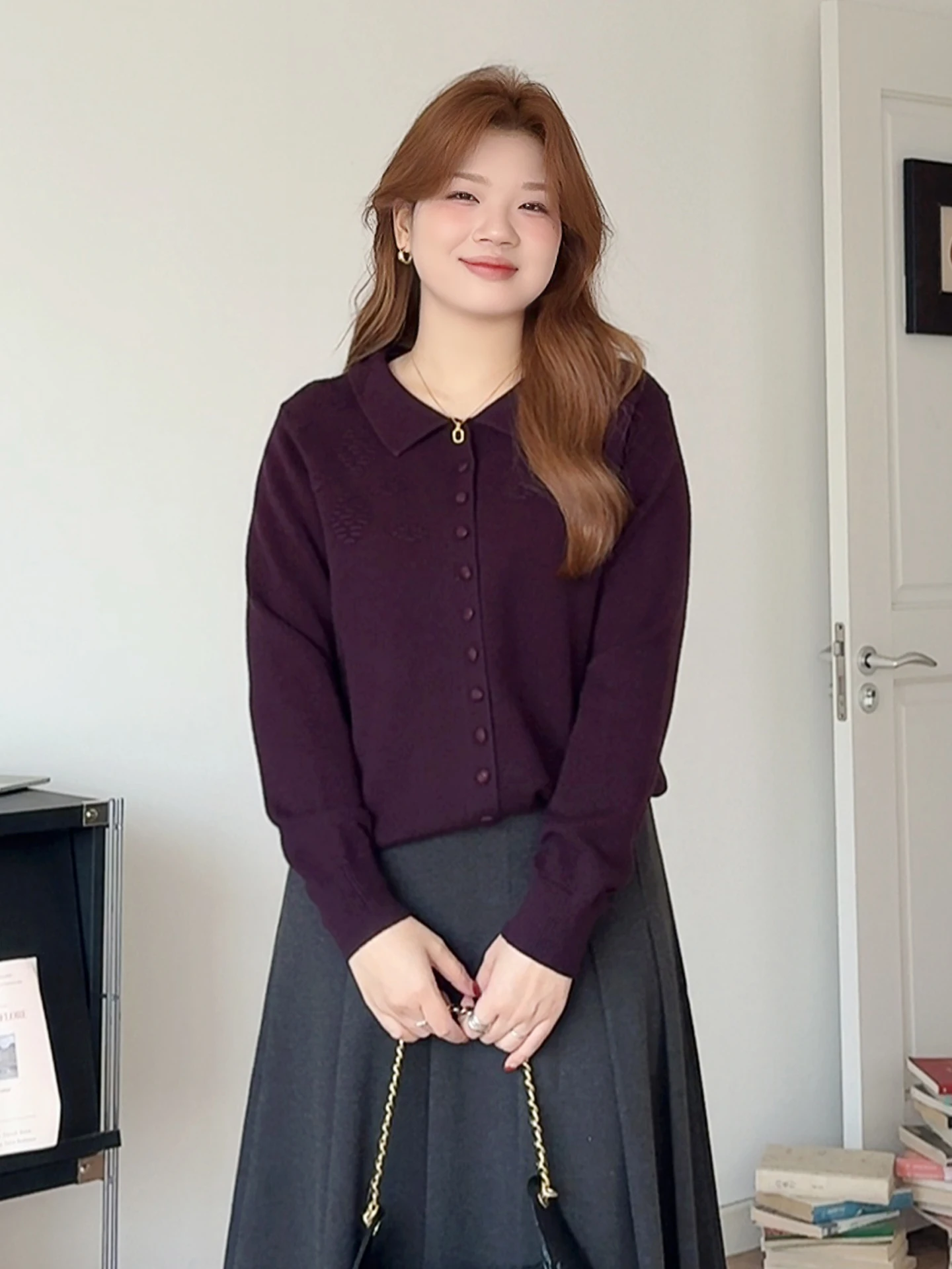 

Faionable Retro Knitted Sweater for plus Size Women Autumn Winter Turn-down Collar Design Big MM Casual Breathable Polyeste...