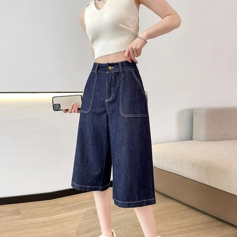 Women High Waist Denim Bermuda Shorts 2026 Summer Loose Wide Leg Cropped Pants For Petite Pear Shape Figure