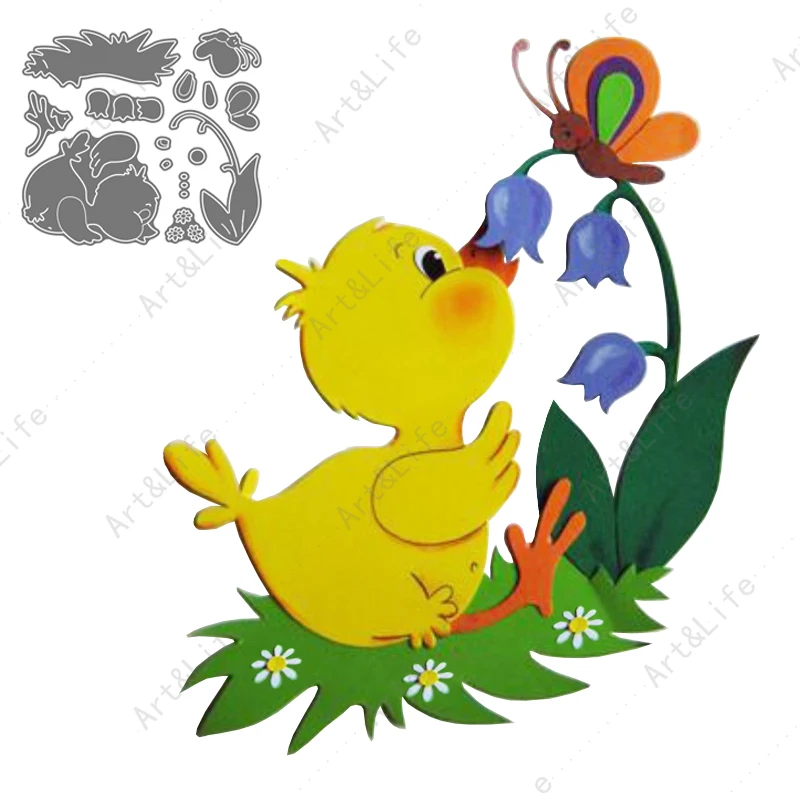 

Cute Duck New Metal Cutting Dies Smell The Flowes Stencils for Making Scrapbooking DIY Cards Embossing Cut Die Decorative Craft