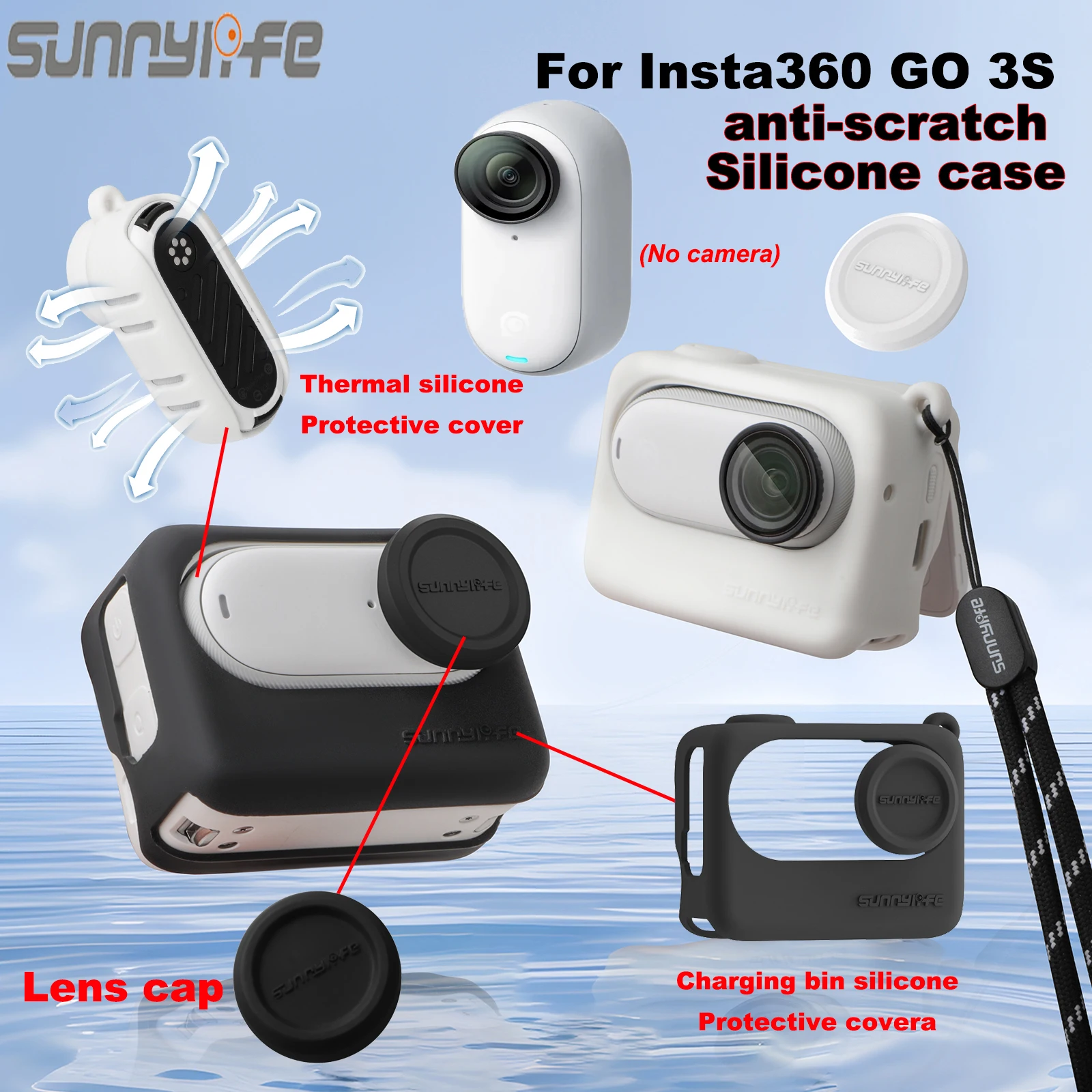 

Sunnylife Soft-shell Lens Cover Cooling Silicone Cover Scratch-resistant Silicone Cover For Insta360 GO 3S Camera Accessory Set