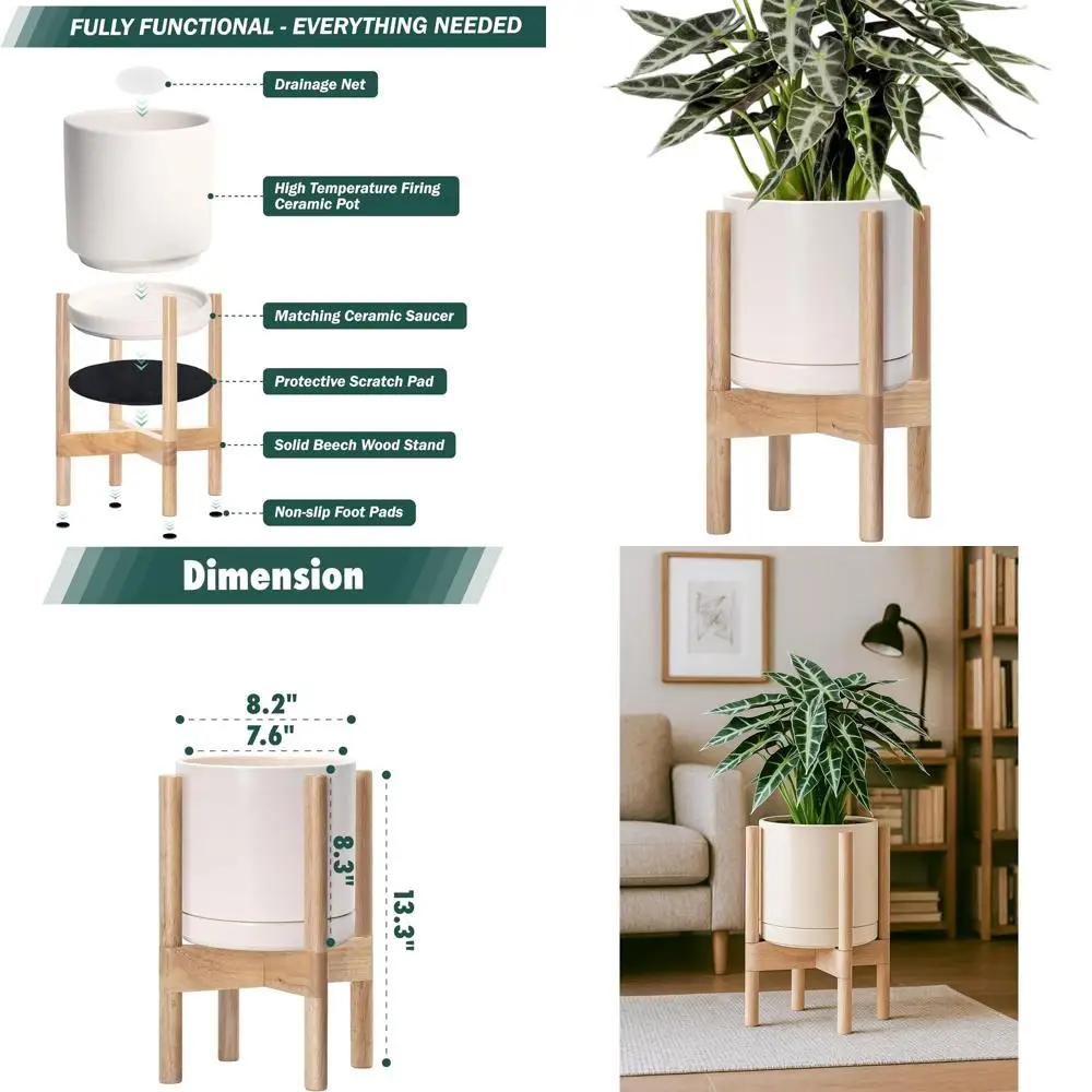 

8 Inch Round Natural Wood Planter Stand with Lower Pot