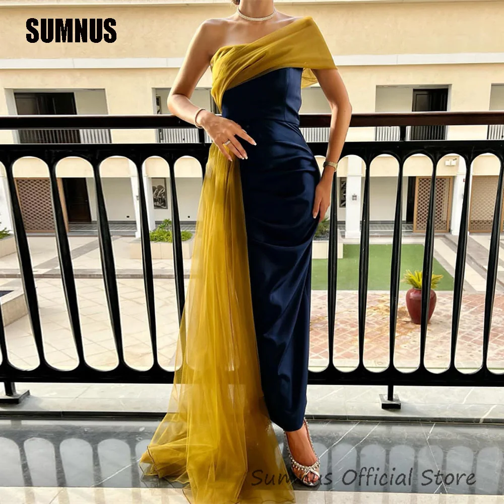 

SUMNUS Formal Evening Dresses Satin Mermaid Sleeveless Ankle Length Elegant Party Dresses For Women 2024 One Shoulder Prom Gowns