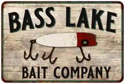 Bass Lake Fishing Vintage Look Chic Distressed Metal Sign 108120020119