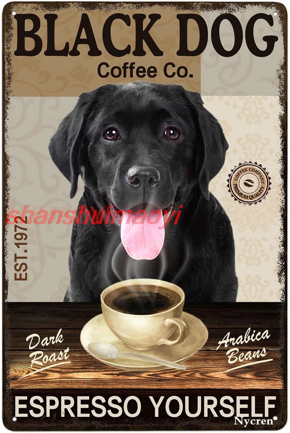 ALI Metal Sign Black Dog Coffee Espresso Yourself Vintage Decor Home Kitchen Diner Restaurant Bar Cafe Club Cave Wall Decor Ret