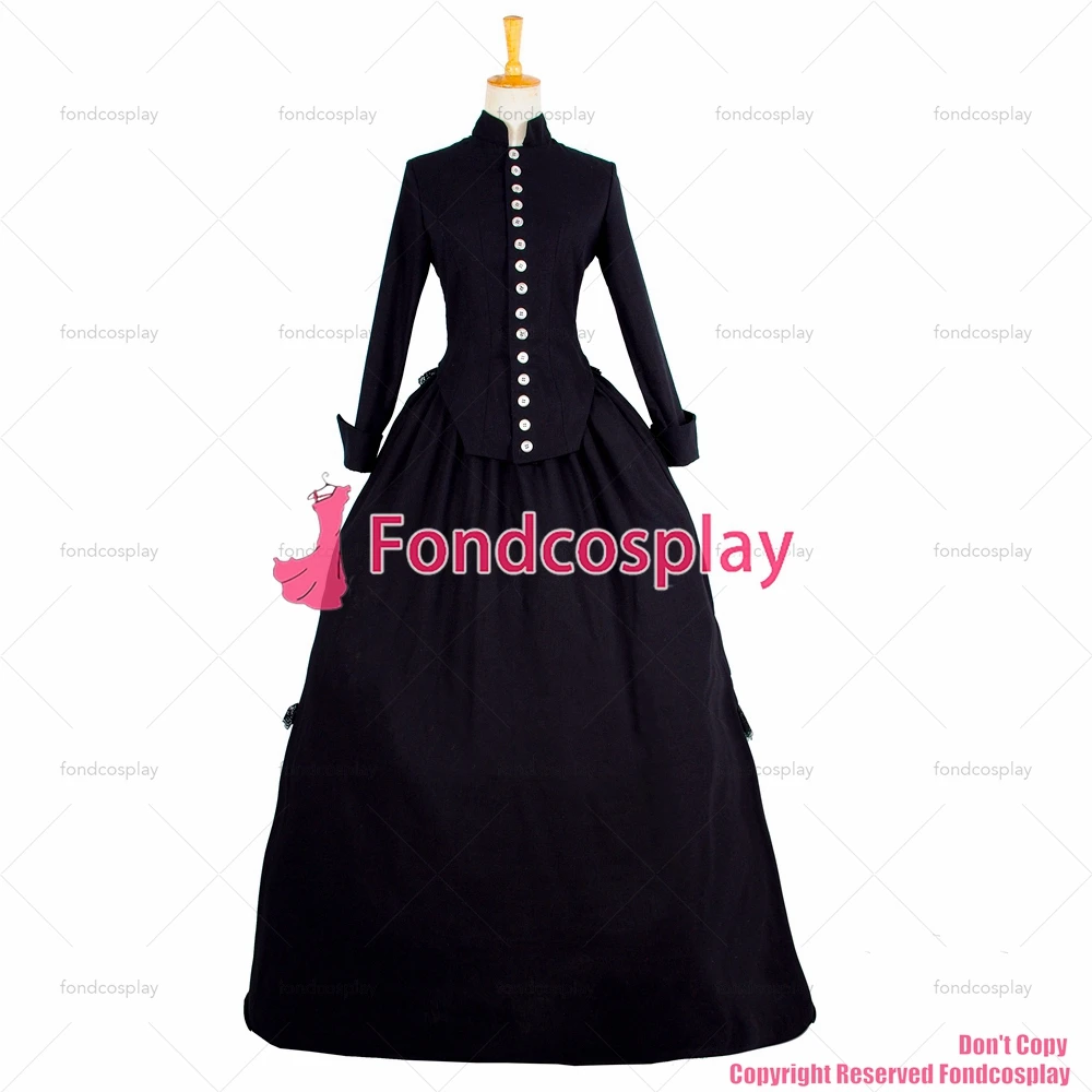 fondcosplay Victorian Rococo Medieval Gown Gothic Ball Black cotton Buttons shirt skirt Cosplay Costume Custom-made[G845]