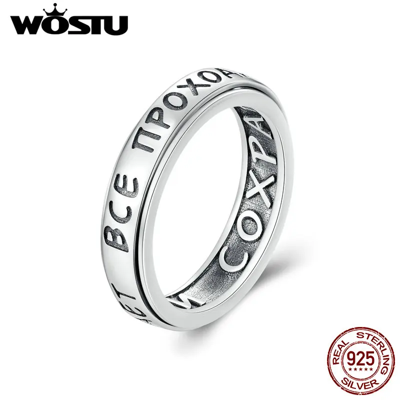 WOSTU Original 925 Sterling Silver Rotary Decompression Ring Punk Vintage Letters Anxiety Relieve For Women Fine Jewelry Gift