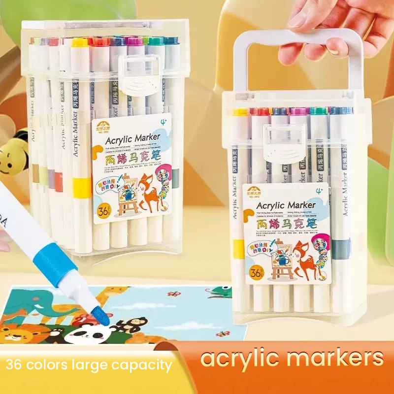 24-Color/36-Color Colored Drawing Pen Set (with Storage Box) Oil-Based Watercolor Markers, Waterproof and Fade-Resistant Pens, Sketch Watercolor Pens, Stackable Colors, Holiday Gift, Office Stationery, Suitable for Professional Art Use
