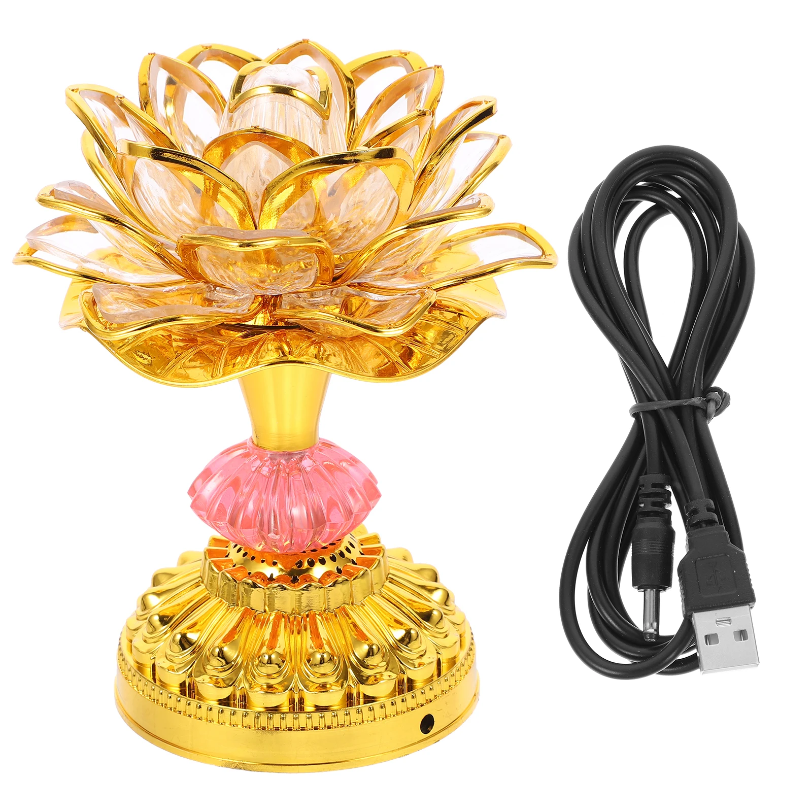 

Colorful LED Lotus Lamp 7 Colors Golden Tall Design USB Powered Night Light for Home Buddha Incense Table Top Lighting