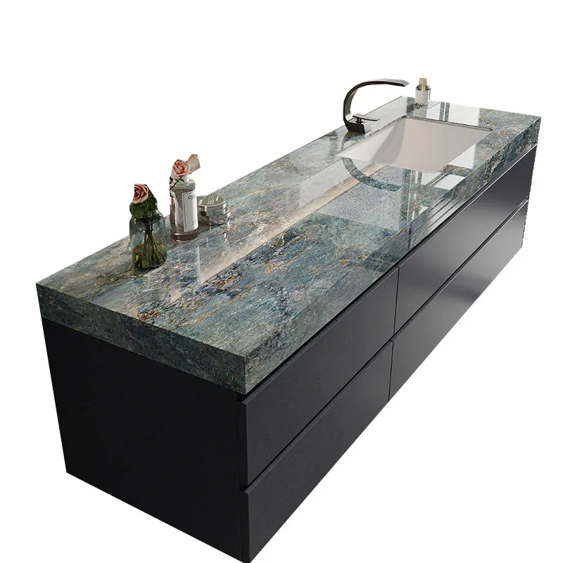 

Designer modern rock slab bathroom cabinet combination integrated basin, solid wood washing table, face washing table basin