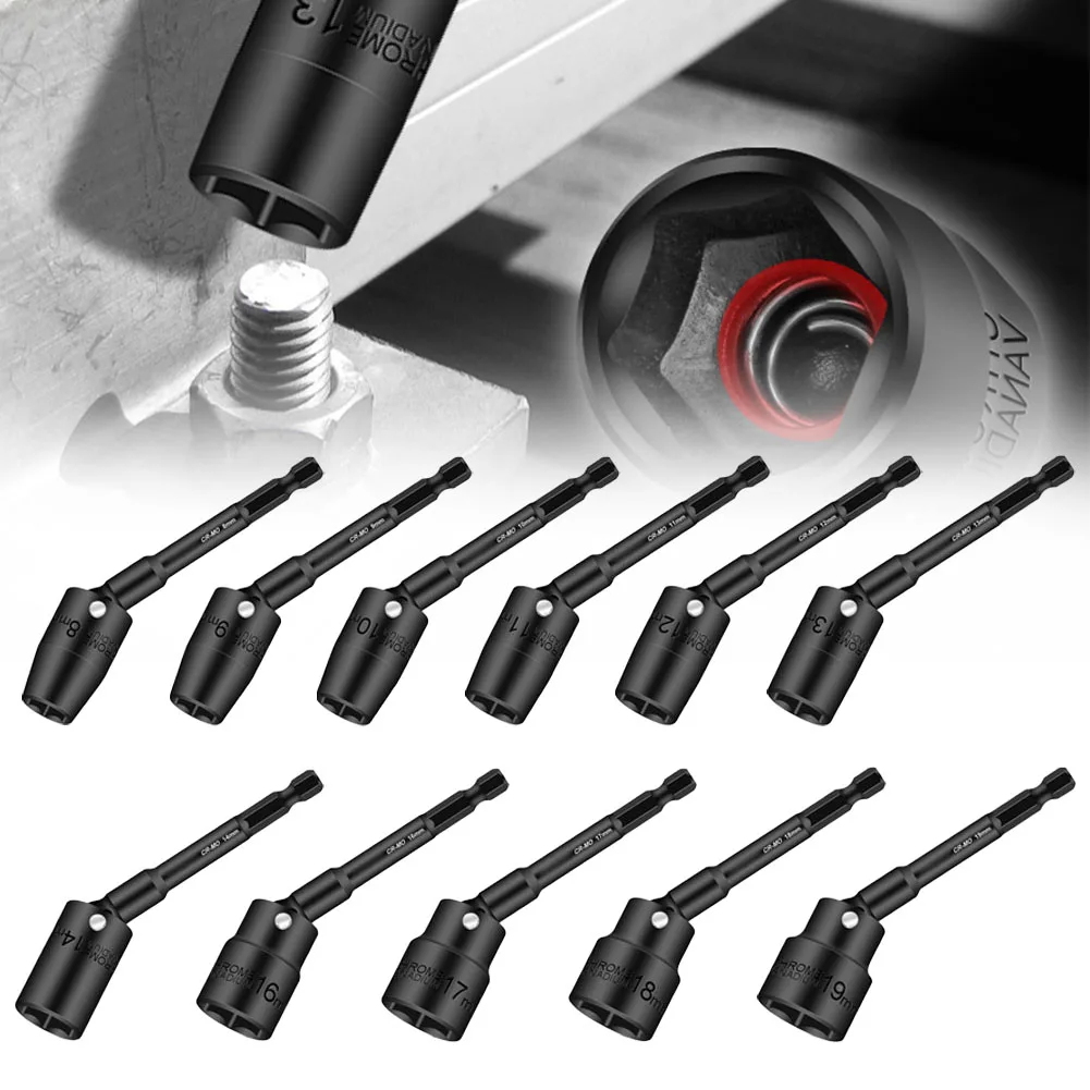 1Pc 100mm Hex Socket H8-H19 360 Degree Rotatable Head 100mm Hex Shank For Electric Driver Drill Power Wrench Tool Parts