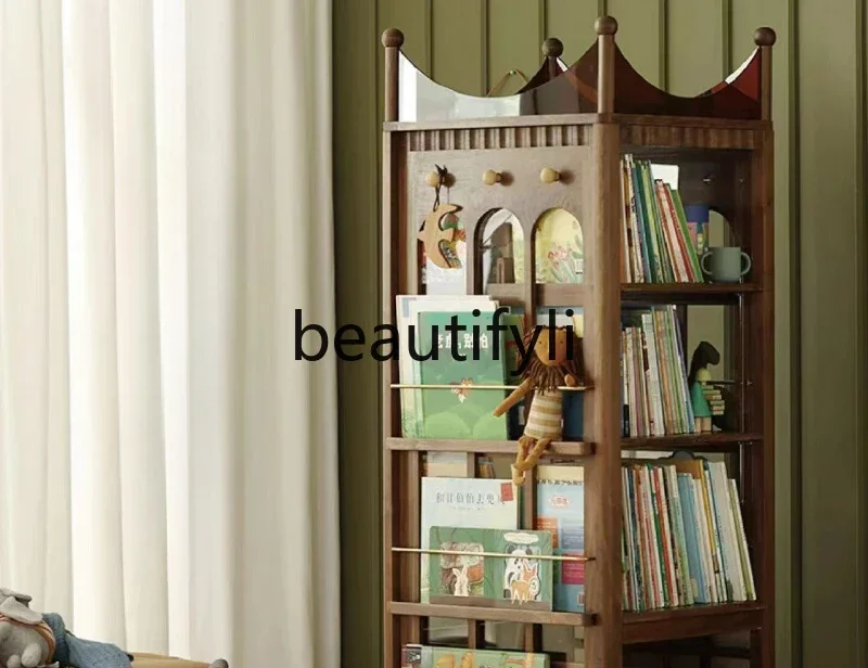 

SS 360-Degree solid wood children's bookcase retro storage cabinet corner storage picture book rack