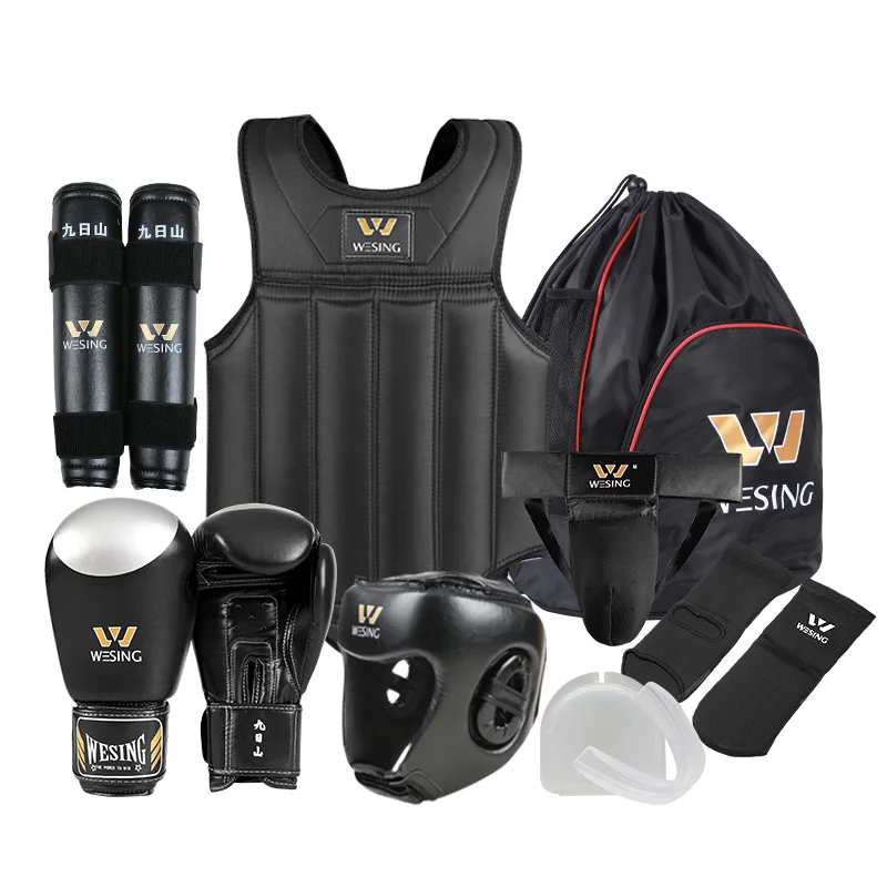 Wesing-Conjunto de engranajes Sanda para hombre y mujer, equipo de entrenamiento de competición, Protector MMA de boxeo, 8 piezas