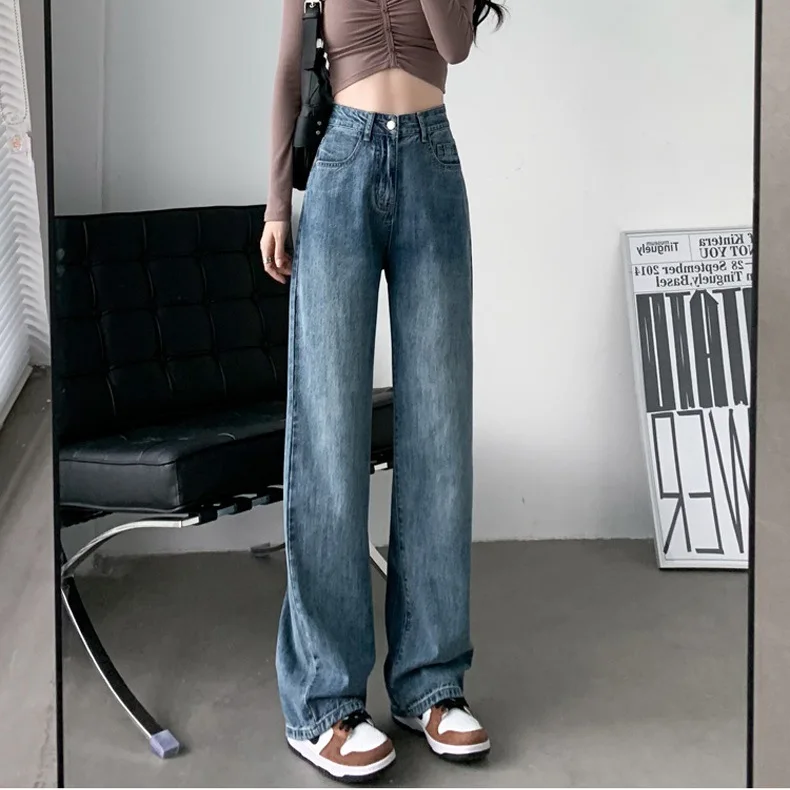 

Spring Summer Thin Jeans Solid Baggy Jeans Women High Waist Pants for Women Washed Vintage Wide-leg Jeans Trousers Streetwear