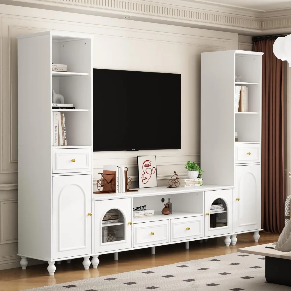 Entertainment Center Wall Unit with Bookshelves for TVs , Stable & Durable Multifunctional TV Stand Media Console Table