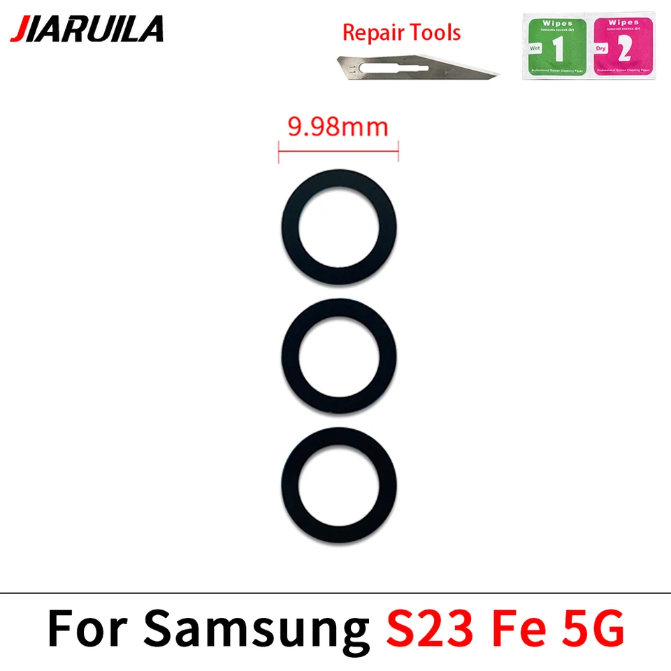 Set de lente de vidrio trasera de cámara + adhesivo para Samsung S24 S23 Plus Ultra Fe, con herramientas de reparación 2
