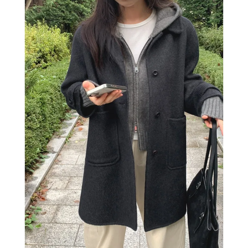 

Women's Chic Casual Loose Woolen Coat Vintage Retro Commute Sle Long Sve Lazy Faionable Outerwear Autumn Winter