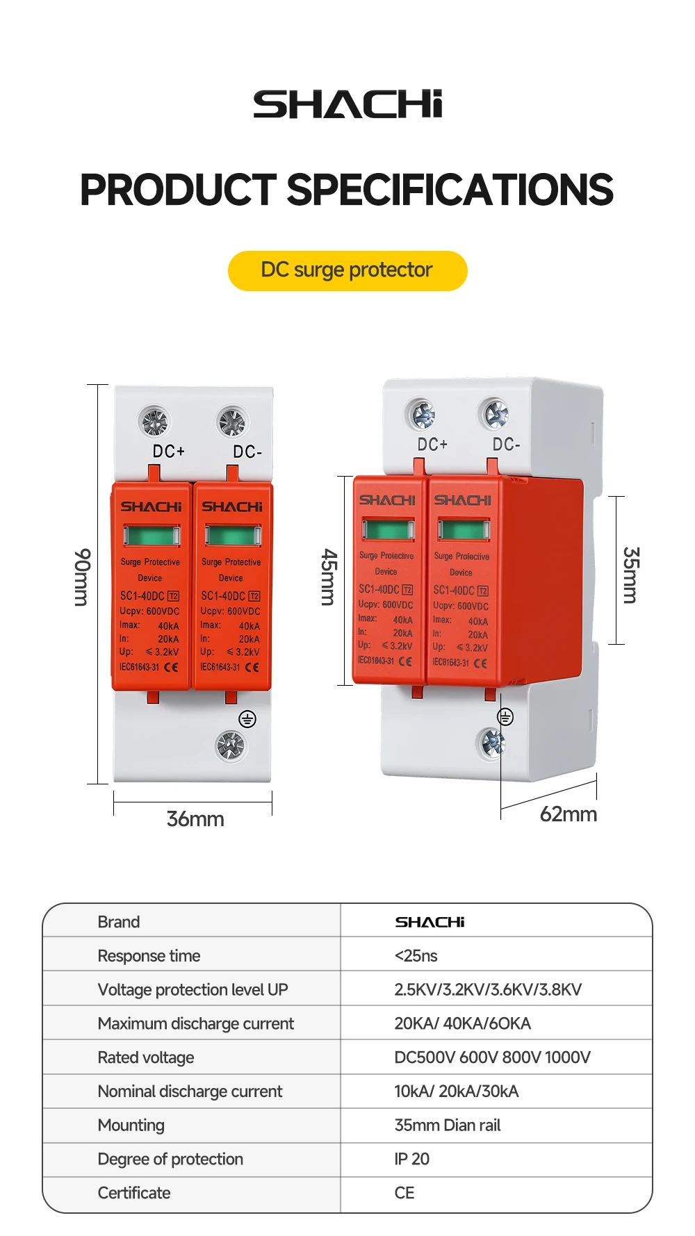 2P DC Überspannungsschutzgerät 20KA 40KA Solar-PV-Photovoltaik-Blitzableiter 500V 600V 800V 1000V Spannungsschutz – Detail 11