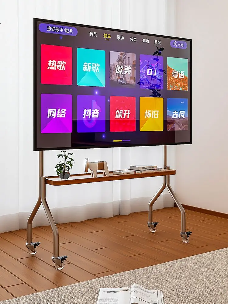 Stable TV Floor Stand for 40-80 Inches Stainless Steel Mobile Bracket Minimalist Design Sleek Stainless Steel TV Bracket